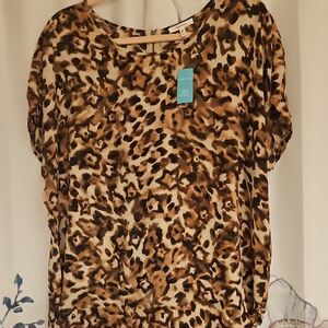 Maurices Brown and Tan Boxy Short Sleeve Blouse